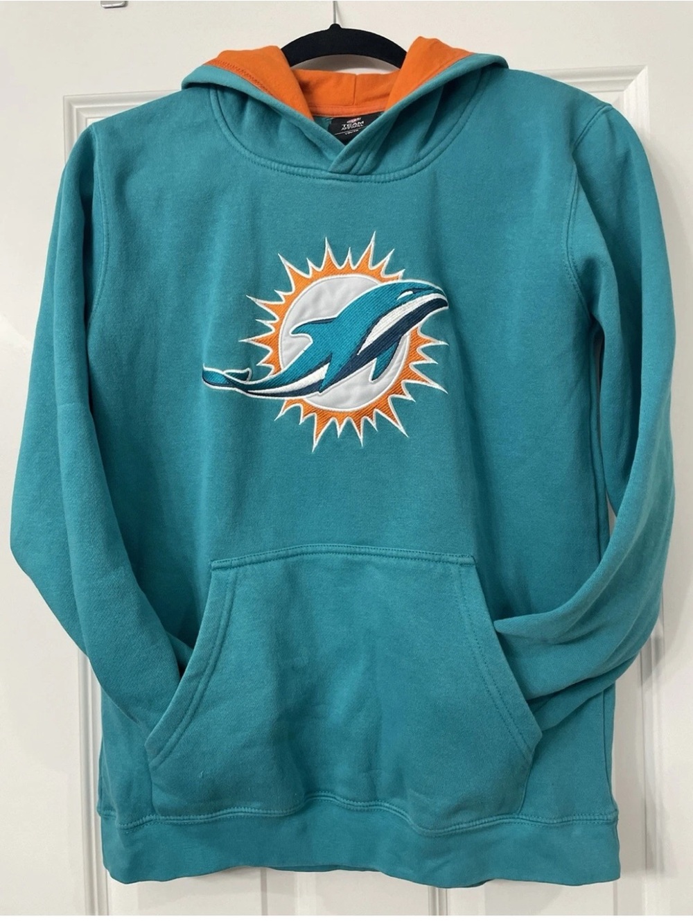 NFL Kids Teal Hoodie with Orange Hood Lining and Dolphins Logo